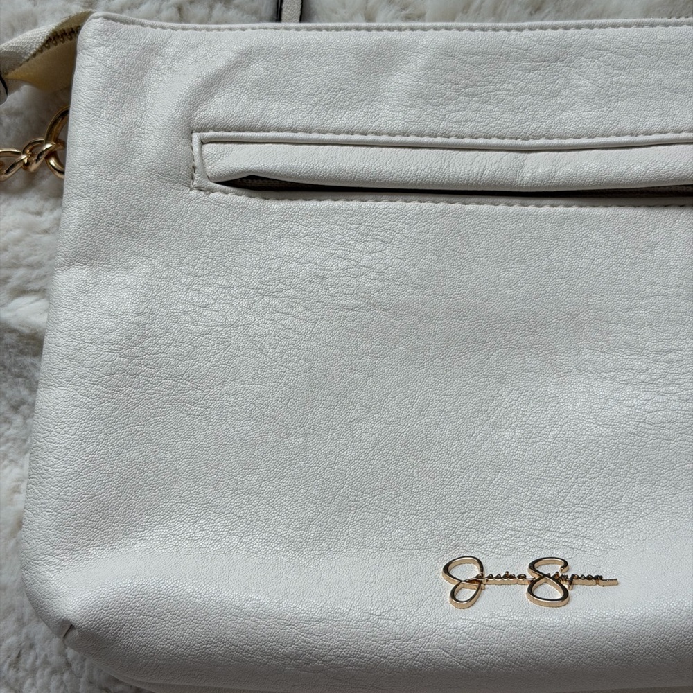 Jessica Simpson White Faux Leather Crossbody with Gold Chain Accents - Picture 4 of 15